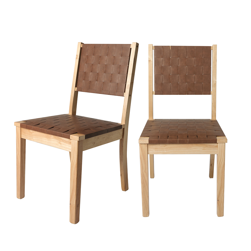 TopSellers-Tan Dining Chairs Set of 2 - Comfortable PU Leather & Wood Frame