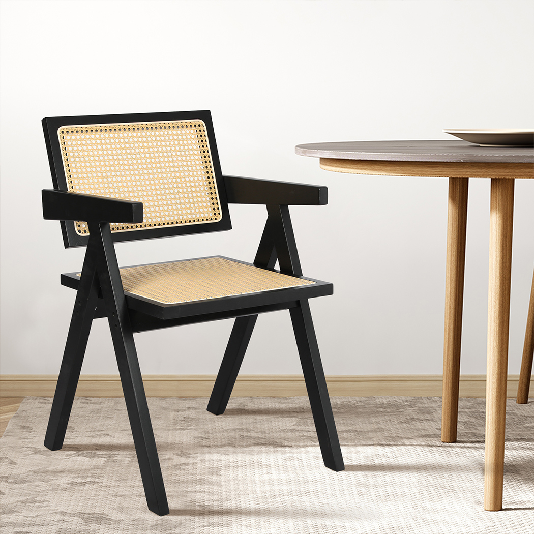 Levede 1x/2xDining Chair Armchair Wicker Wooden Chairs Rattan Accent Lounge Seat - Picture 10 of 53