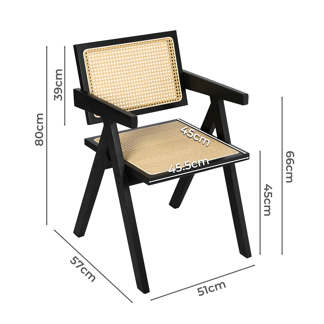 Levede 1x/2xDining Chair Armchair Wicker Wooden Chairs Rattan Accent Lounge Seat - Picture 11 of 53