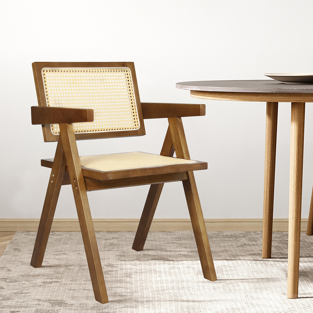 Levede 1x/2xDining Chair Armchair Wicker Wooden Chairs Rattan Accent Lounge Seat - Picture 43 of 53