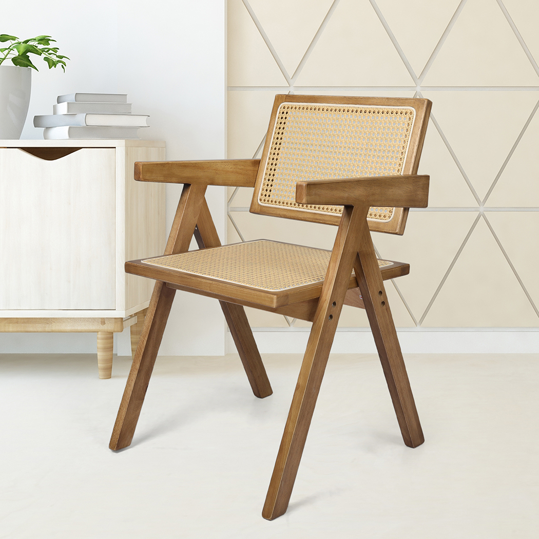 Levede 1x/2xDining Chair Armchair Wicker Wooden Chairs Rattan Accent Lounge Seat - Picture 21 of 53