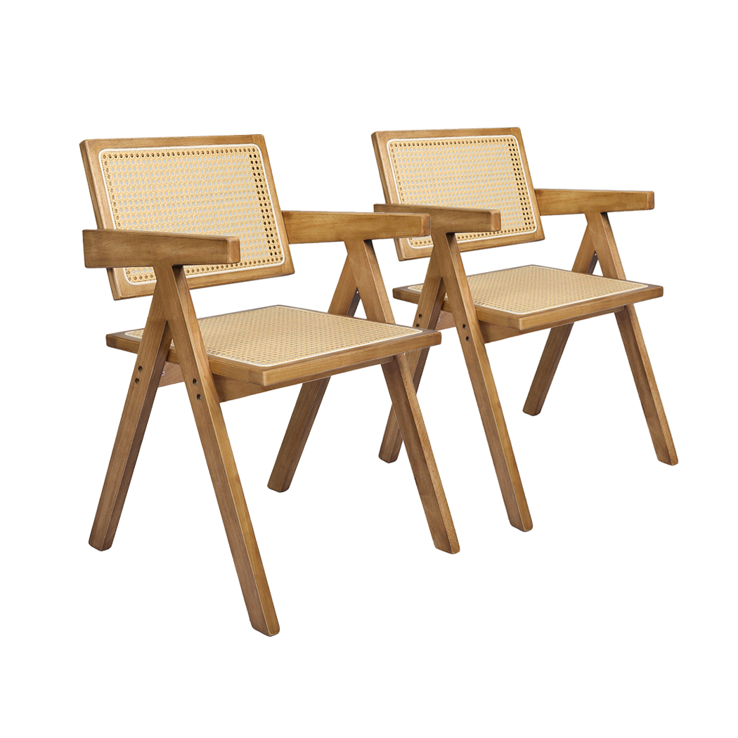 TopSellers-Natural Rattan Dining Chair Set of 2 - Comfortable Solid Wood Home Decor