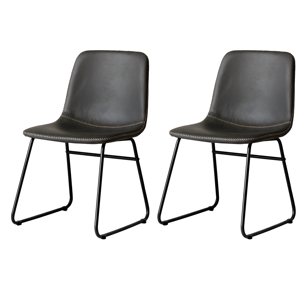 TopSellers-Retro Dining Chairs Set of 2 - Black Faux Leather Comfort Ergonomic