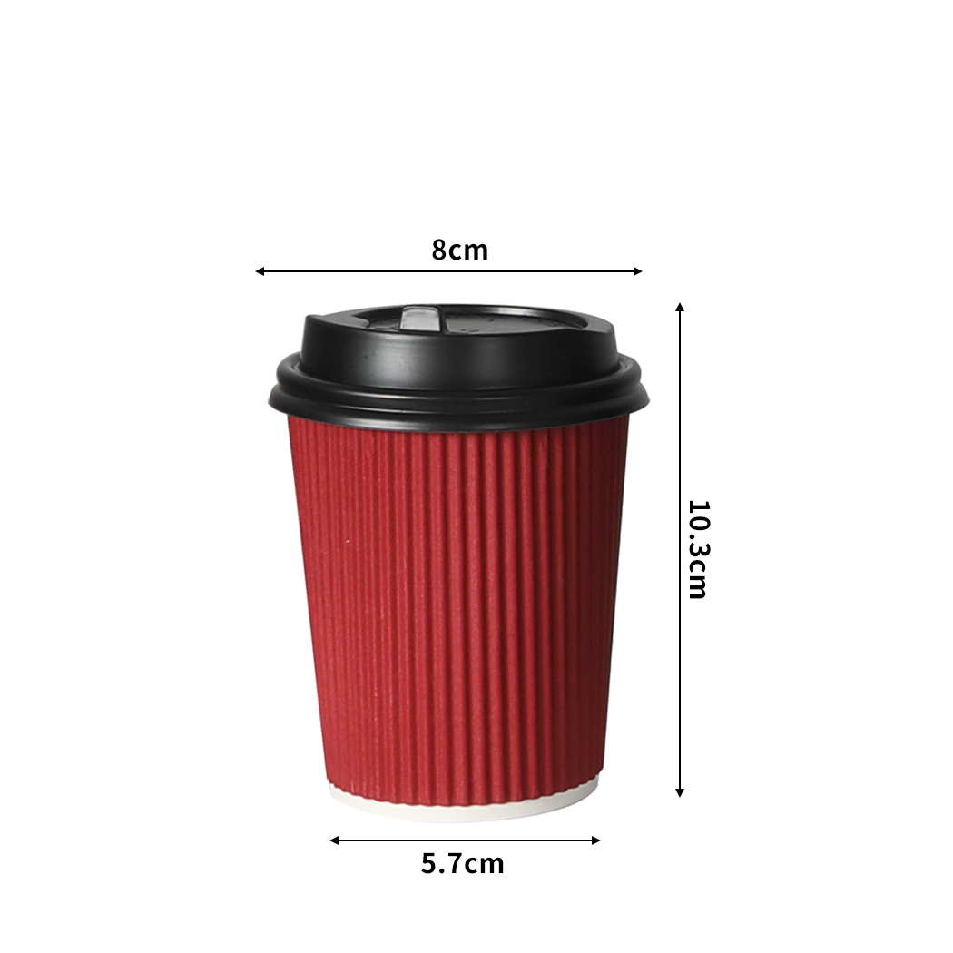 100 Pcs 8oz Disposable Takeaway Coffee Paper Cups Triple Wall Take Away w Lids
