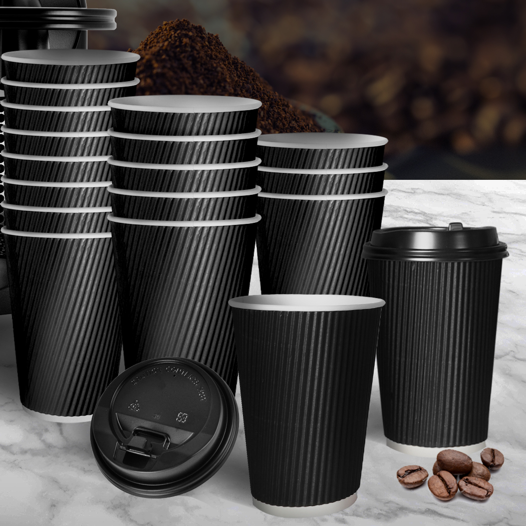 1000 Pcs 8oz Disposable Takeaway Coffee Paper Cups Triple Wall Take Away w Lids