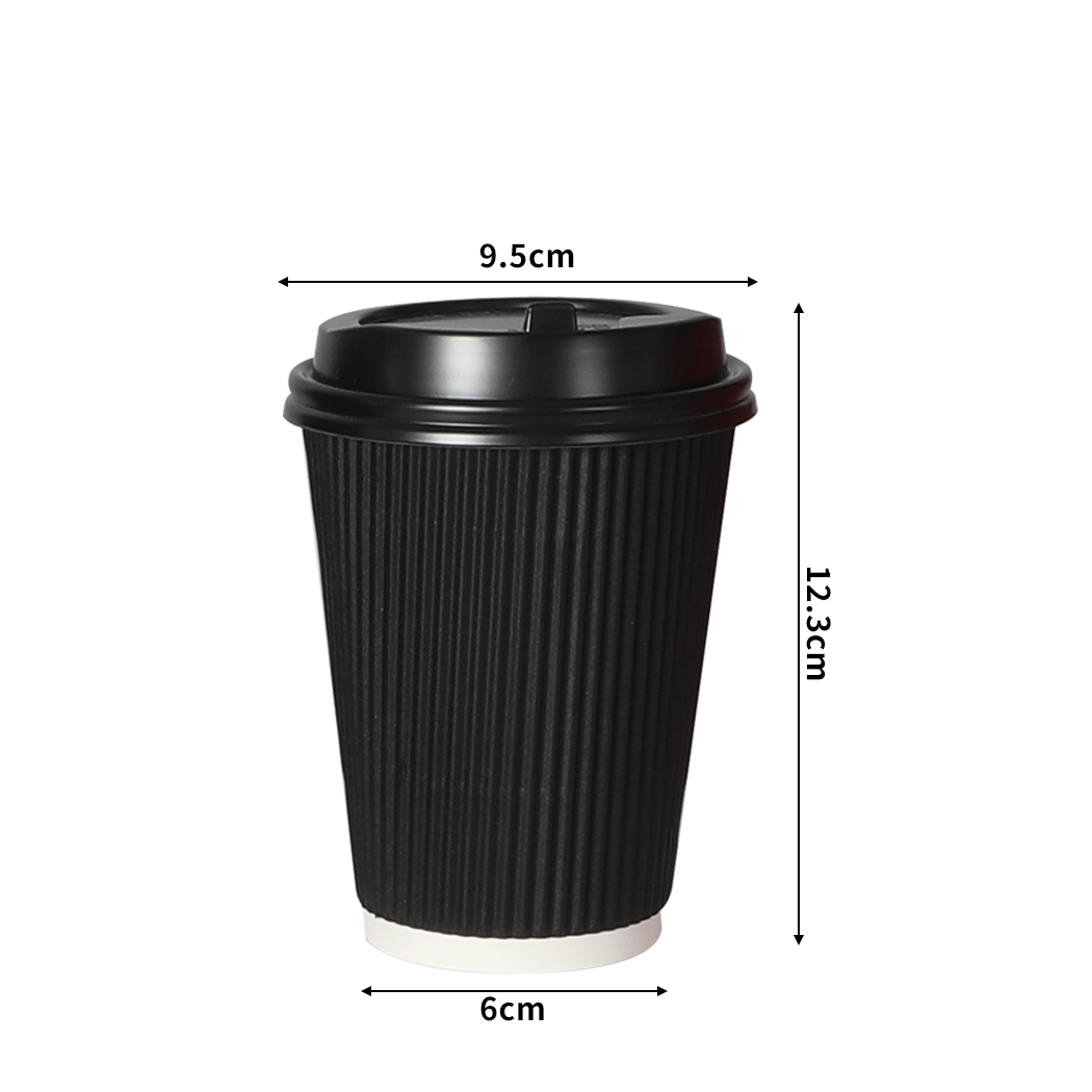 100 Pcs 12oz Disposable Takeaway Coffee Paper Cups Triple Wall Take Away w Lids