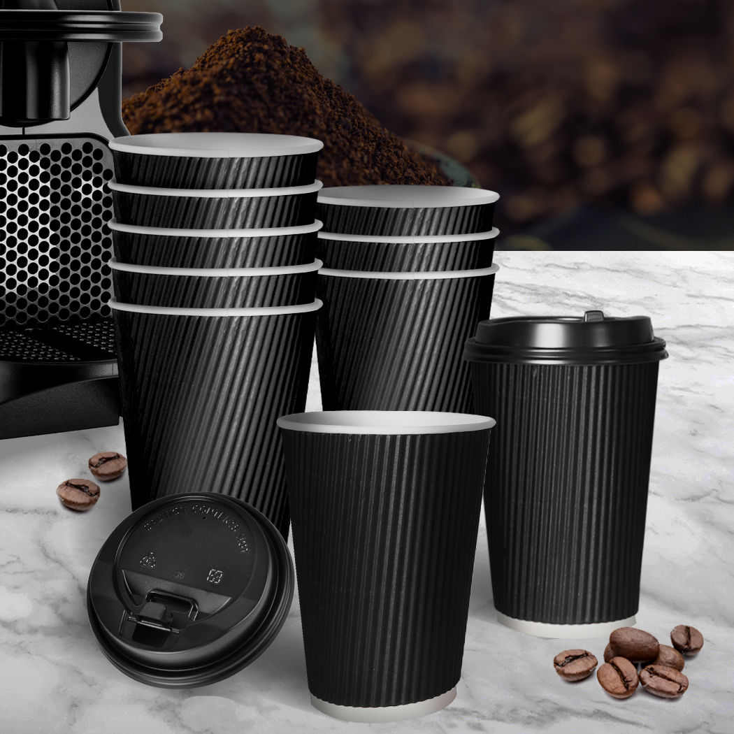 375ml Disposable Takeaway Paper Coffee Cups Triple Wall Take Away w/Lids 200set