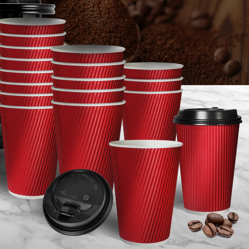 Disposable Coffee Cups With Lids 8OZ 12OZ 16OZ Thicken Paper Takeaway BPA Free - Picture 152 of 247