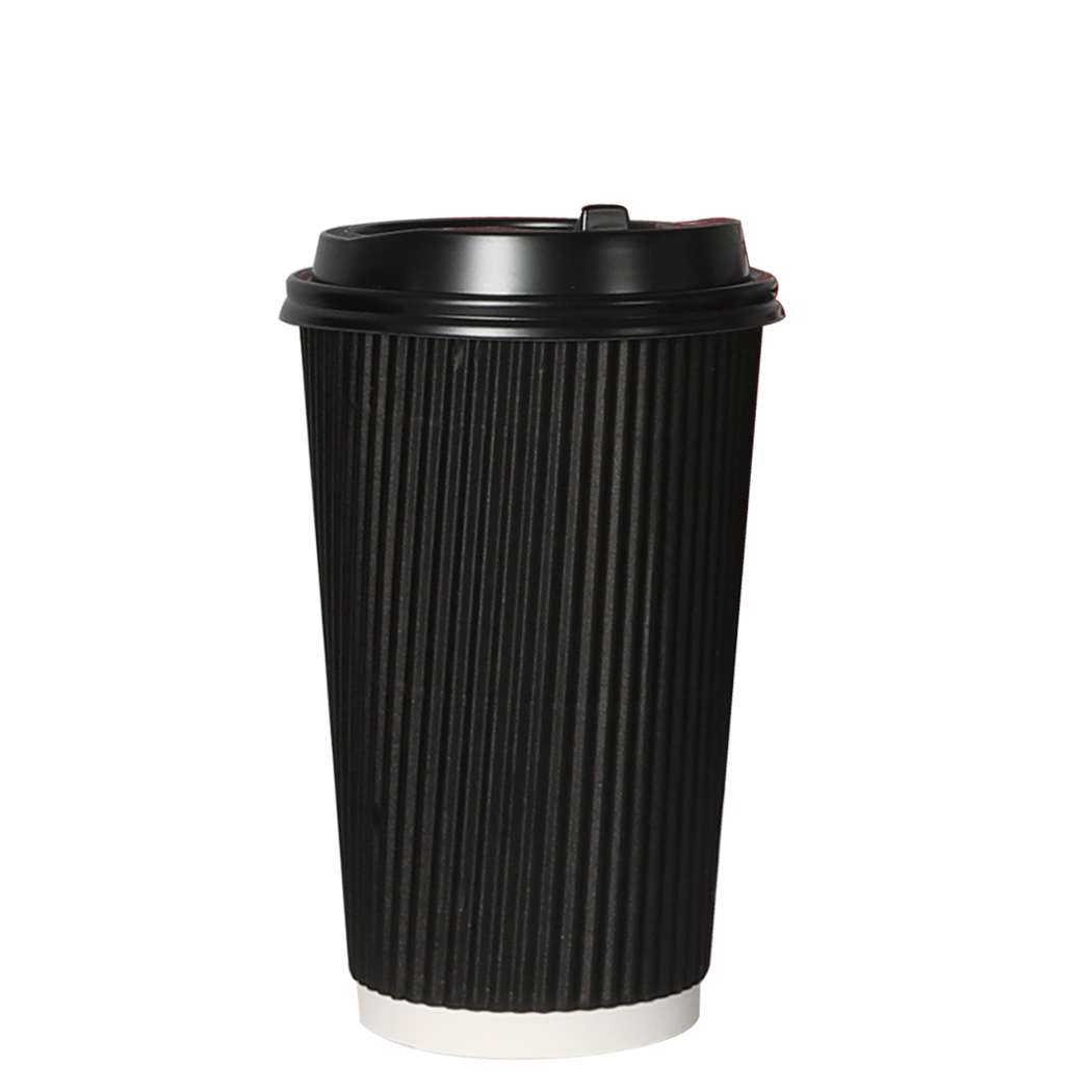 TopSellers-1000 Pcs 16oz Disposable Coffee Cups - Black  Leak Proof & Insulated