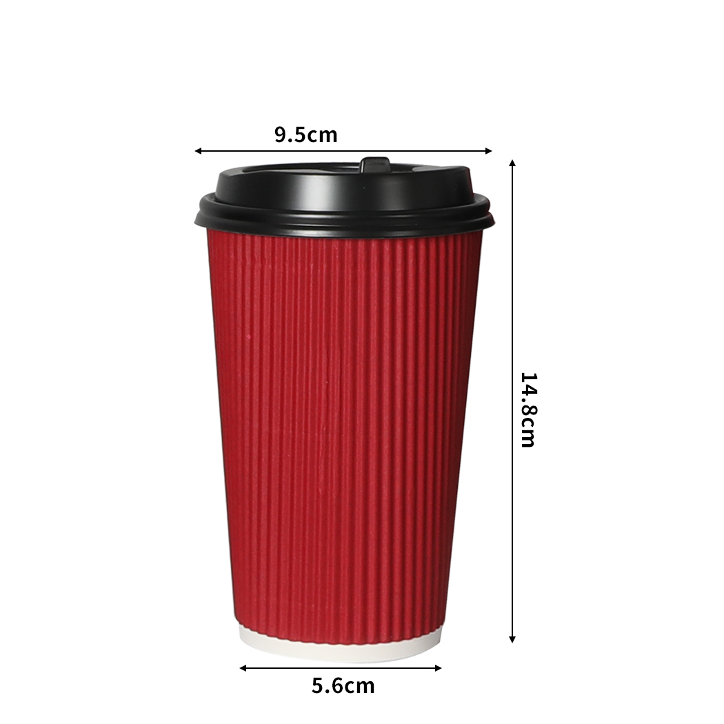 500 Pcs 16oz Disposable Takeaway Coffee Paper Cups Triple Wall Take Away w Lids