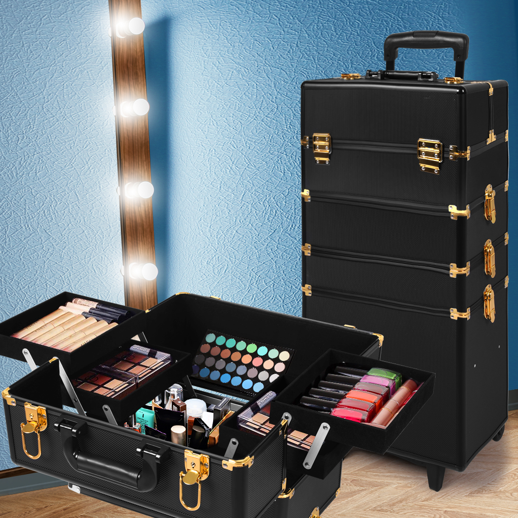 Professional Makeup Case Trolley Travel Organiser Cosmetic Storage Box 7 in 1