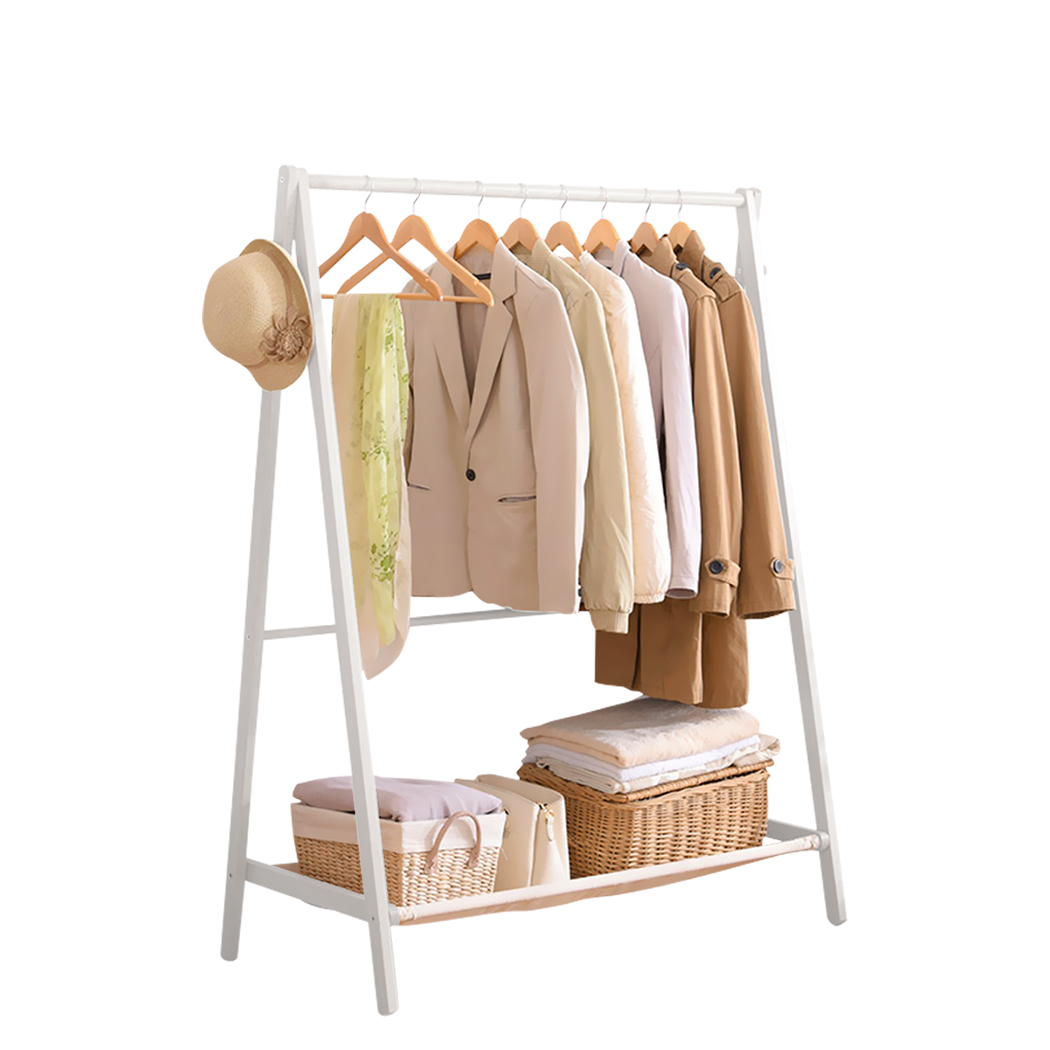 TopSellers-Wooden Clothes Rack White - 120cm Large Capacity & Easy Assembly