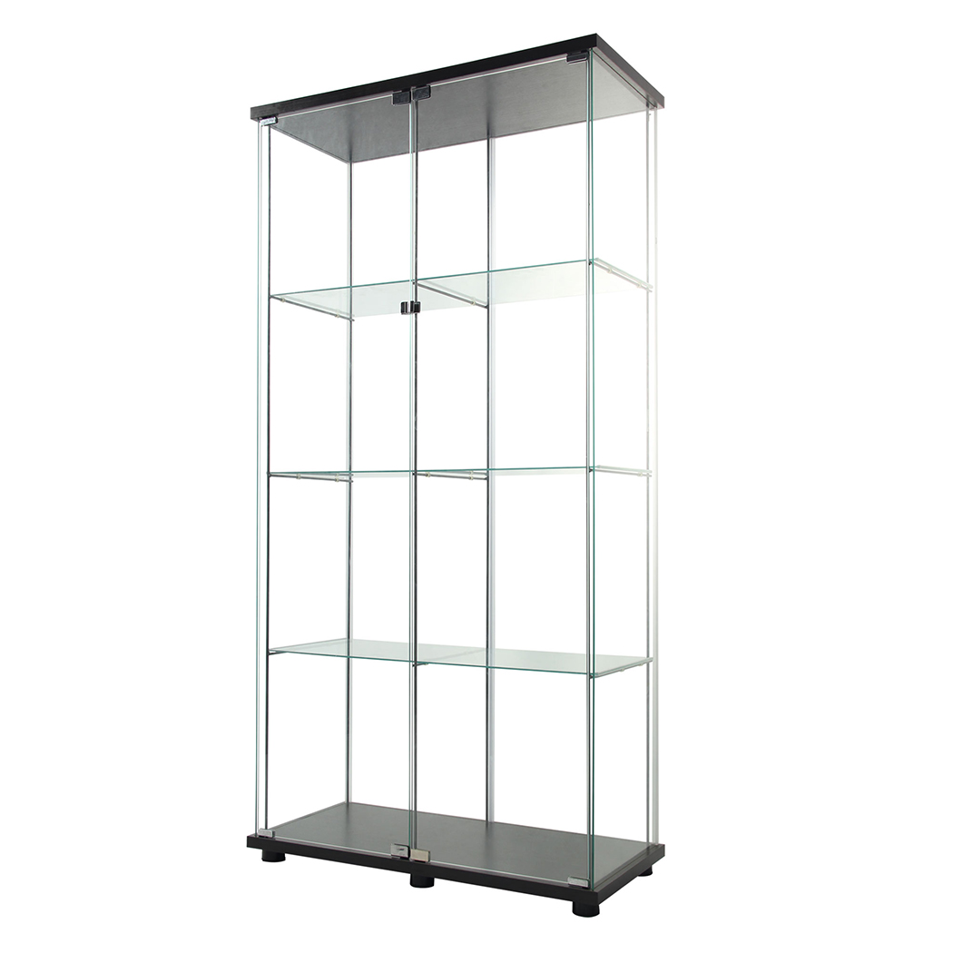 TopSellers-Glass Display Cabinet - Black 164cm 4 Tier Showcase Storage