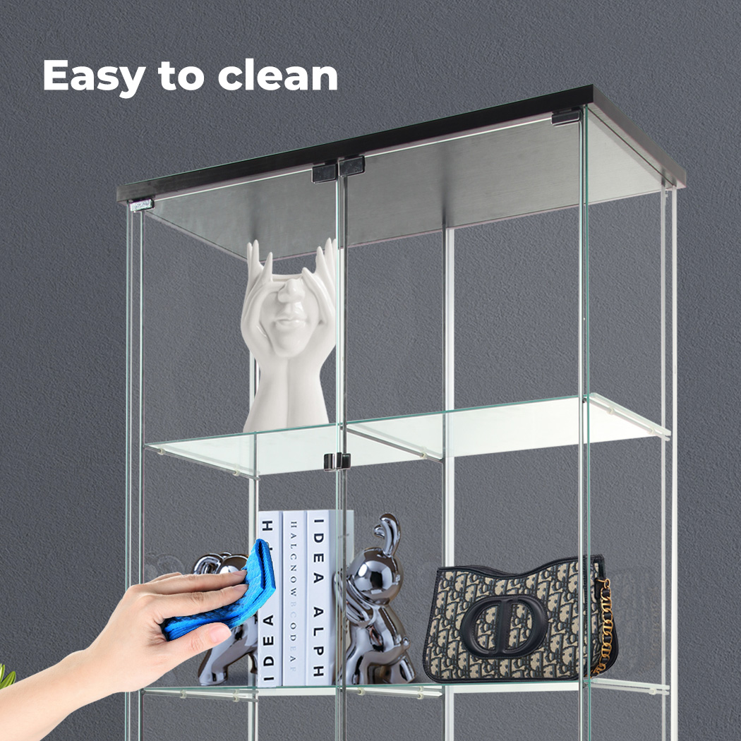 Stacked 164cm Glass Display Cabinet Collections Storage 4 Tier Shelves 2 Doors - Picture 8 of 12