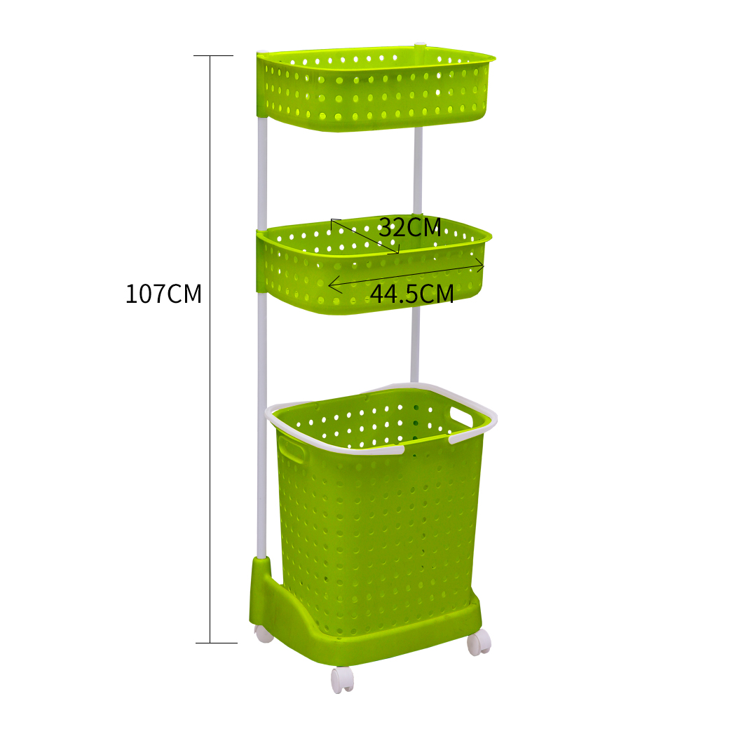 3 Tier Bathroom Laundry Clothes Baskets Bin Hamper  Removable Rack Shelf Green