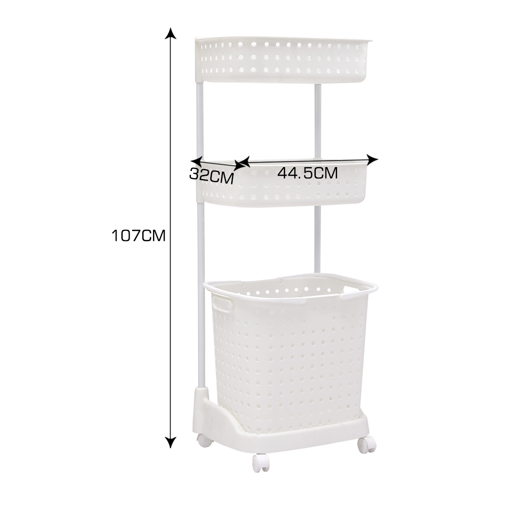 3 Tier Bathroom Laundry Clothes Baskets Bin Hamper  Removable Rack Shelf White