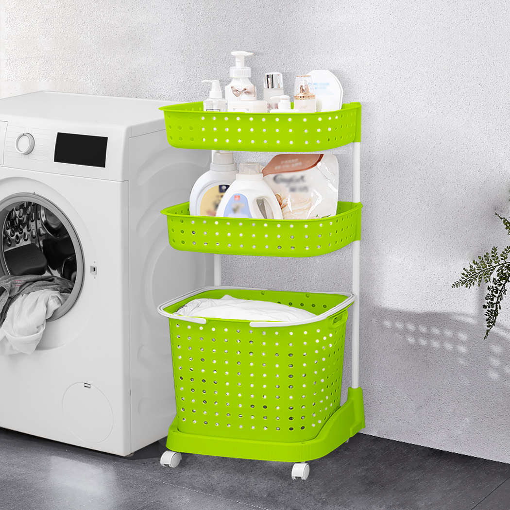 3 Tier Bathroom Laundry Clothes Baskets Bin Hamper  Removable Rack Shelf Green