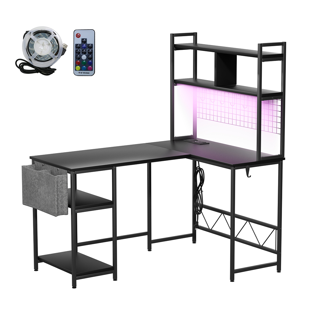 Levede Corner Gaming Computer Desk L Shaped LED Lights USB Charge Office Table - Picture 12 of 32