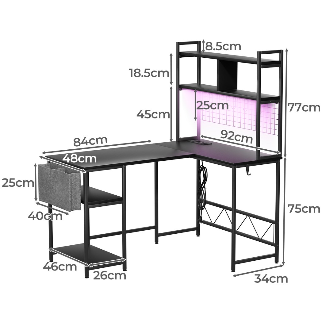 Levede Corner Gaming Computer Desk L Shaped LED Lights USB Charge Office Table - Picture 21 of 32