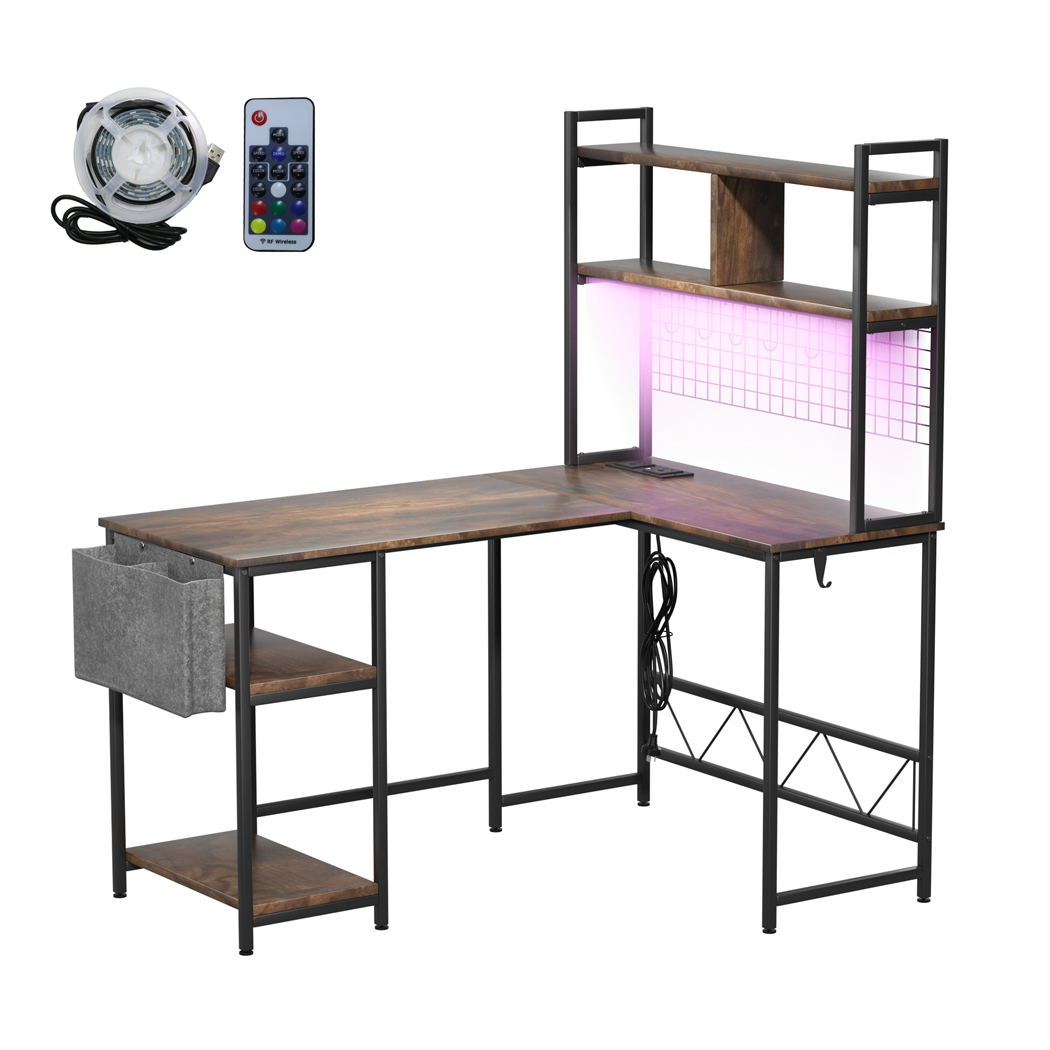 Levede Corner Gaming Computer Desk L Shaped LED Lights USB Charge Office Table - Picture 22 of 32