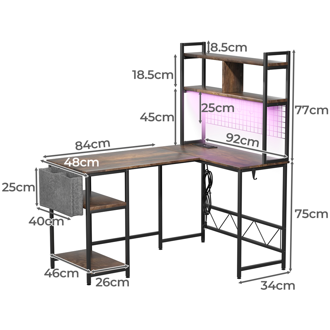 Levede Corner Gaming Computer Desk L Shaped LED Lights USB Charge Office Table - Picture 31 of 32