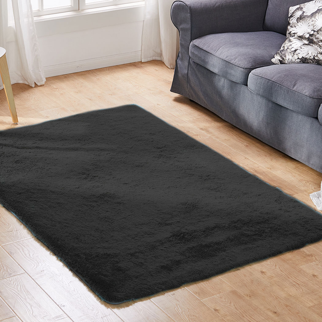 Marlow Floor Mat Rugs Shaggy Rug Area Carpet Large Soft Mats 300x200cm Black