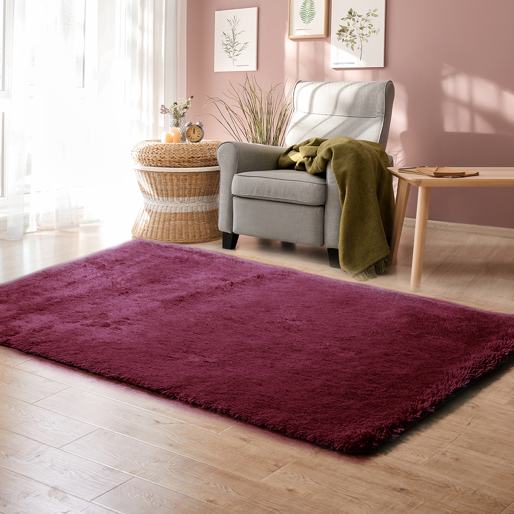 Marlow Soft Shag Shaggy Floor Confetti Rug Carpet Decor 200x230cm Burgundy