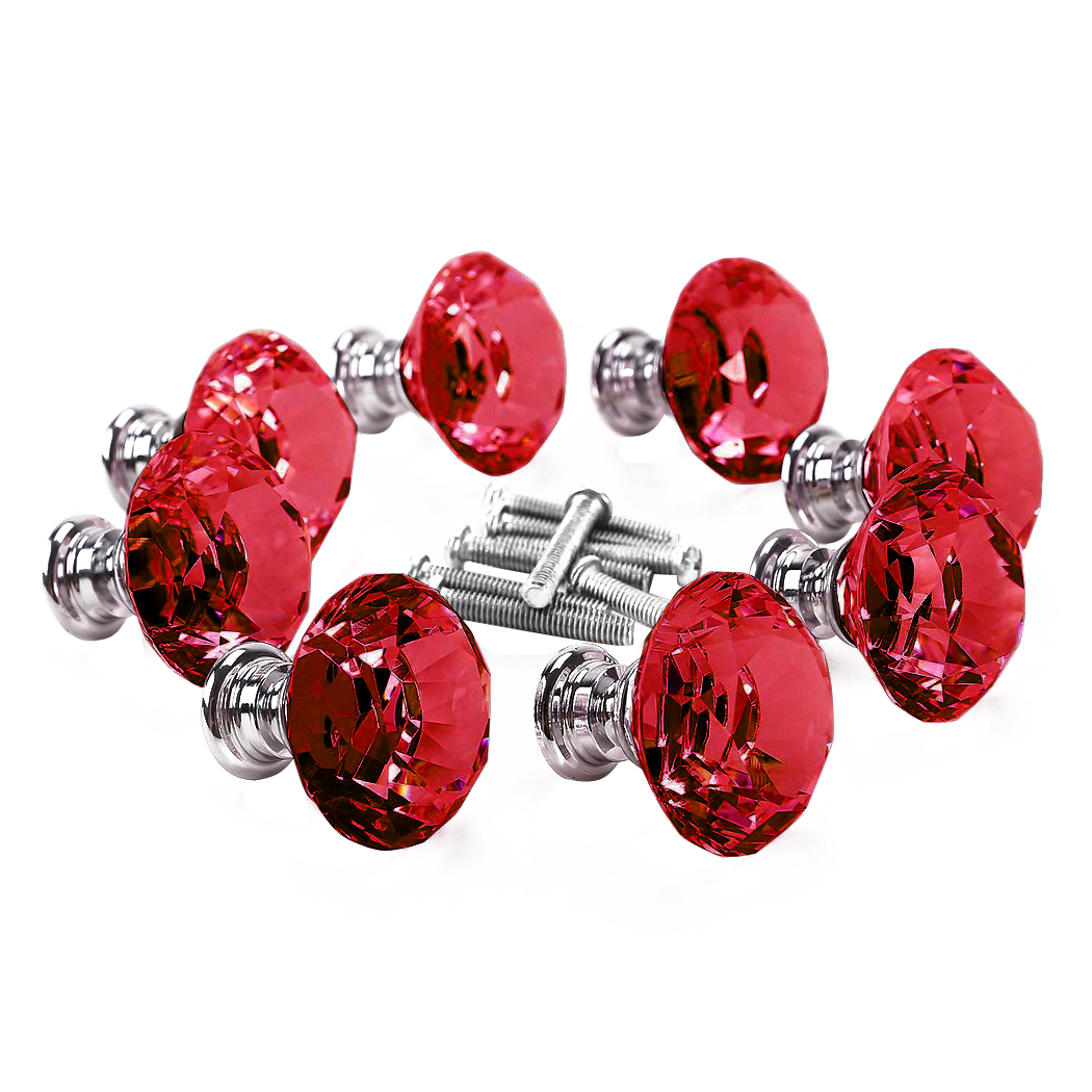 TopSellers-16 Pcs Red Crystal Knobs - Decorative 30mm Drawer Cabinet Knobs