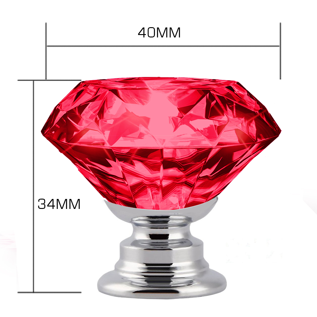 16 Pcs Red Crystal Knobs Diamond 40mm Diameter Door Cabinet Handle