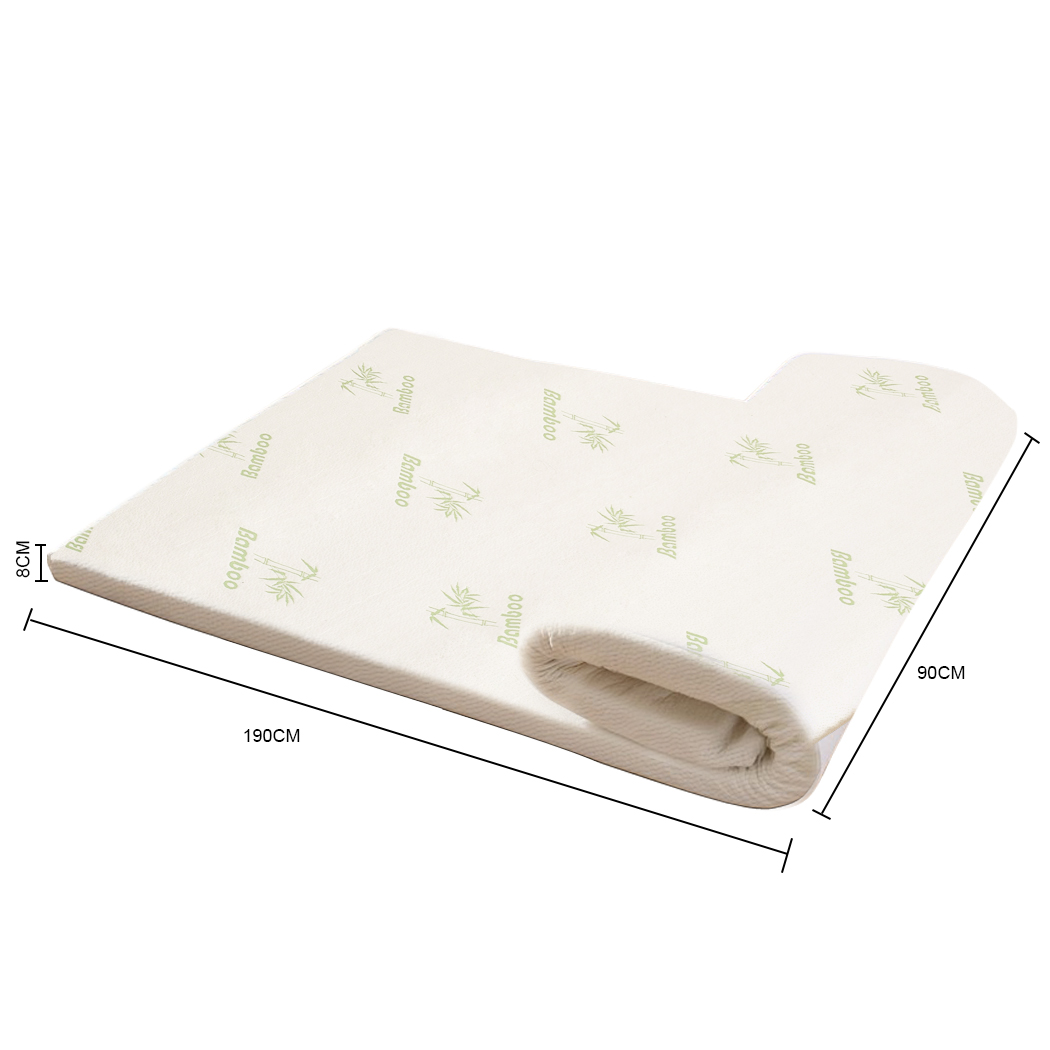 DreamZ Memory Foam Mattress Topper Bamboo Cover Soft 8CM Underlay Mat Single