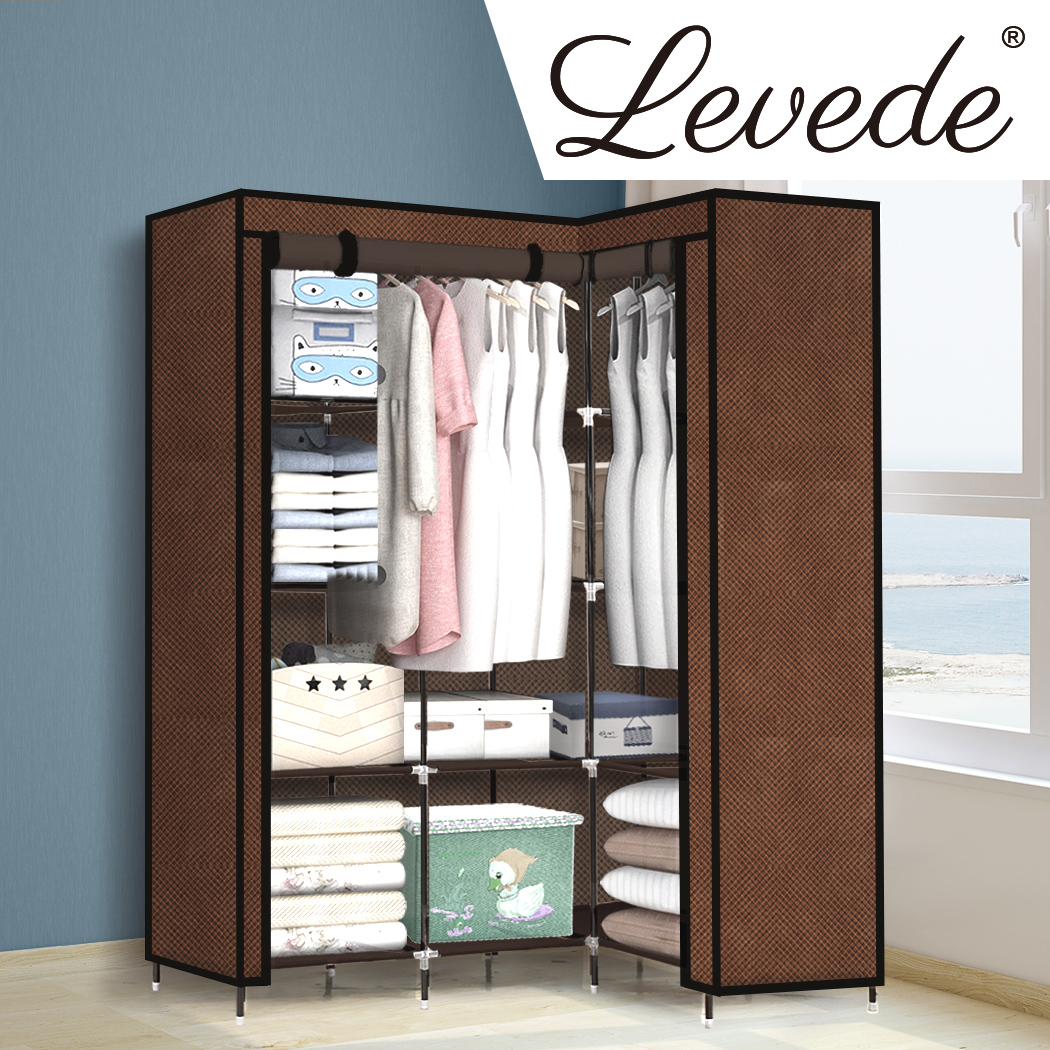 Levede Portable Clothes Closet Wardrobe Space Saver Storage Cabinet Coffee