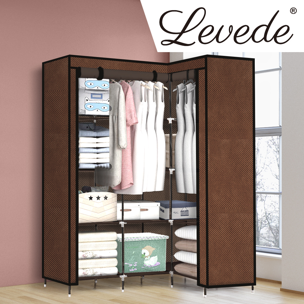 Levede Portable Clothes Closet Wardrobe Space Saver Storage Cabinet Coffee
