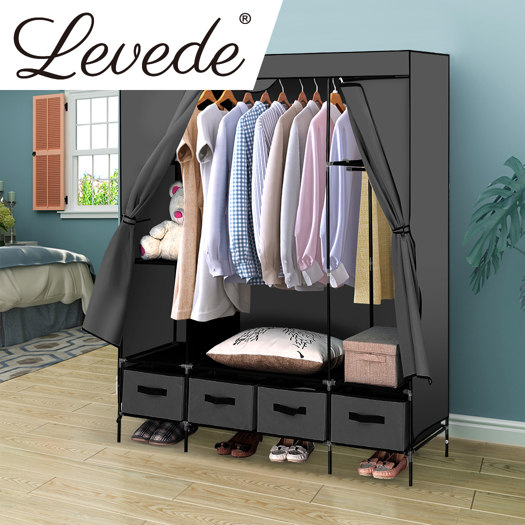 Levede Portable Wardrobe Organiser Clothes Closet Storage Cabinet Shelf 4 Drawer