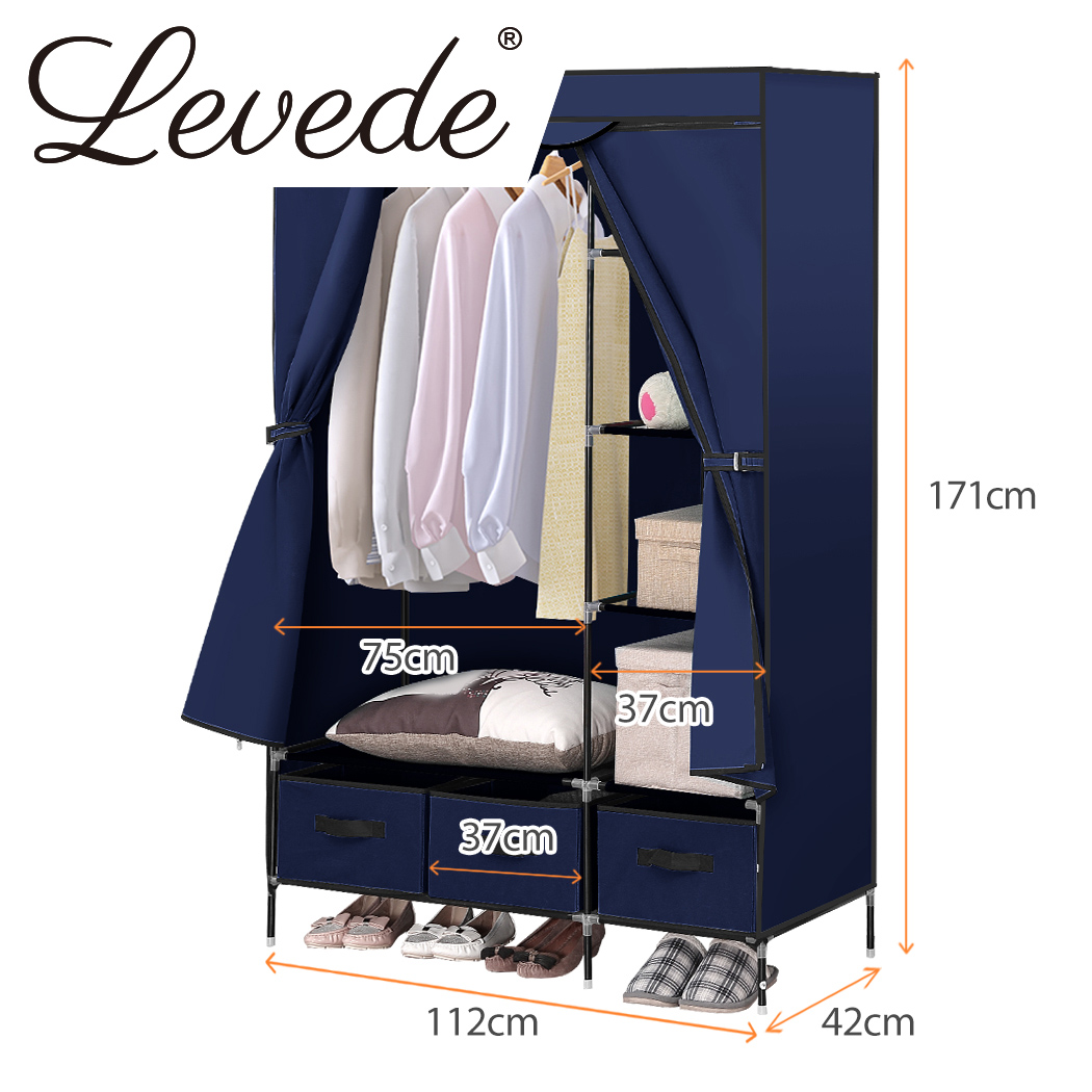 Levede Portable Wardrobe Organiser Clothes Closet Storage Cabinet Navy Blue