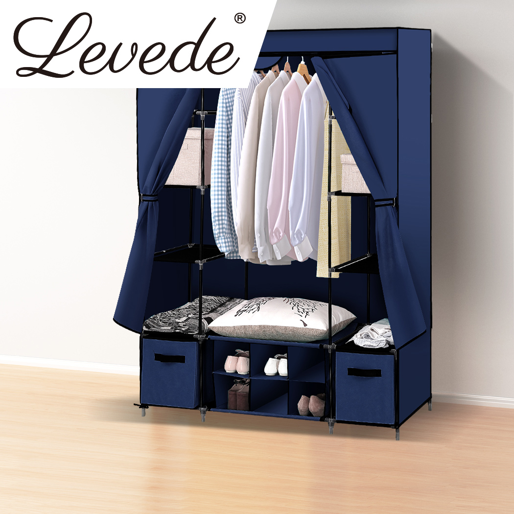 Levede Portable Wardrobes Closet Storage Cloth Organizer Rack Shelves Navy Blue