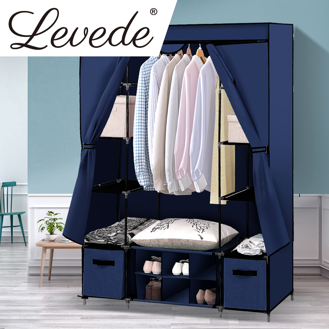 Levede Portable Wardrobes Closet Storage Cloth Organizer Rack Shelves Navy Blue