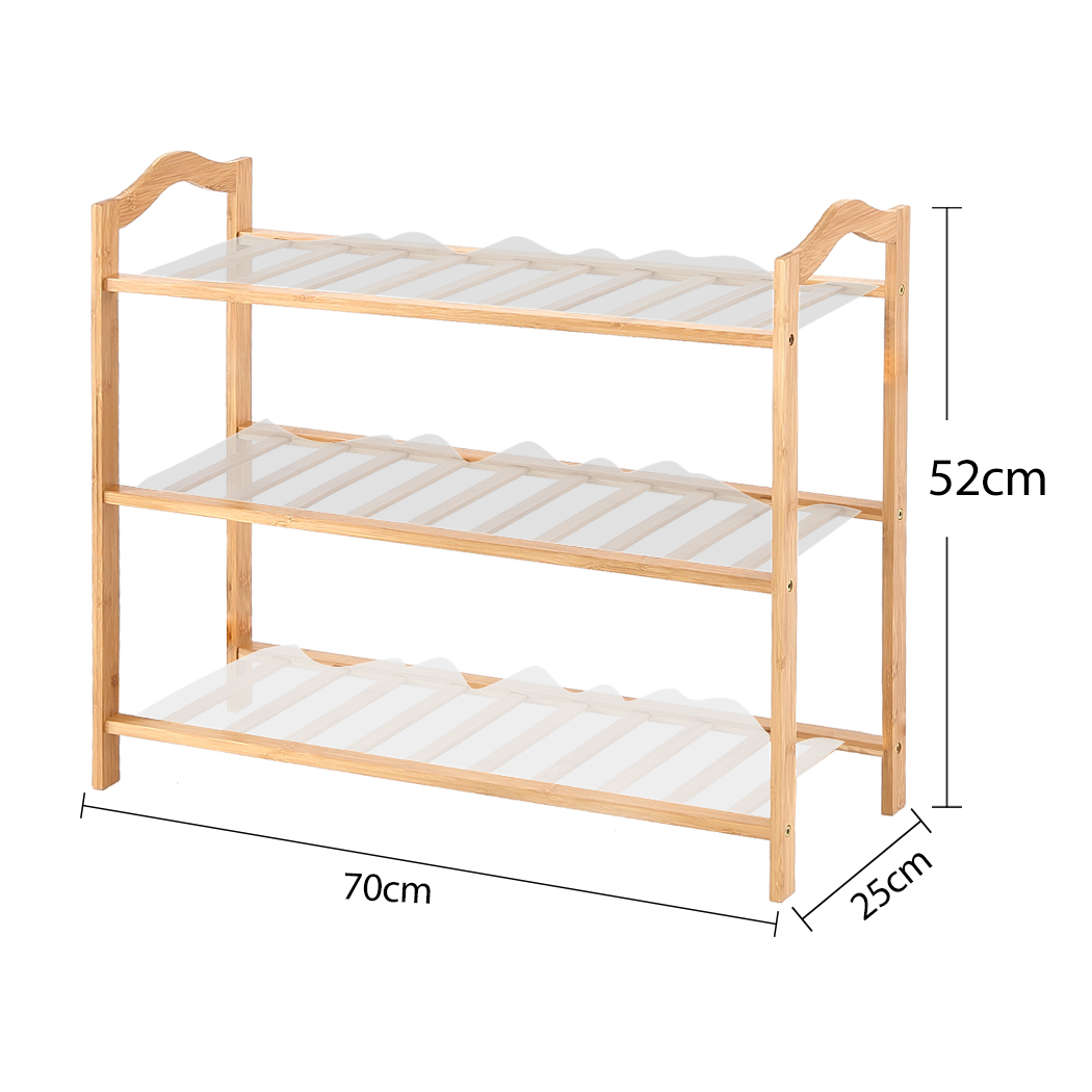 Levede Bamboo Shoe Rack Storage Wooden Organizer Shelf Stand 3 Tiers Layers 70cm