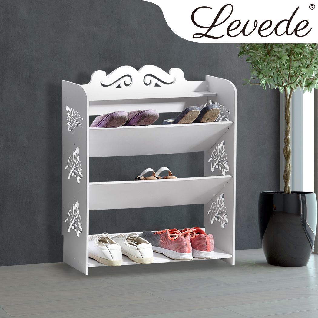 Levede 4 Tiers 63 Width Tilt Chic Hollow Shoe Rack Stand Storage Organiser Shelf