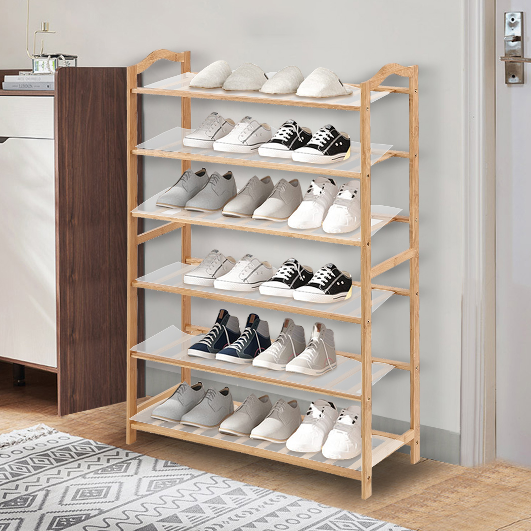 Levede Bamboo Shoe Rack Storage Wooden Organizer Shelf Shelves Stand 6 Tier 70cm