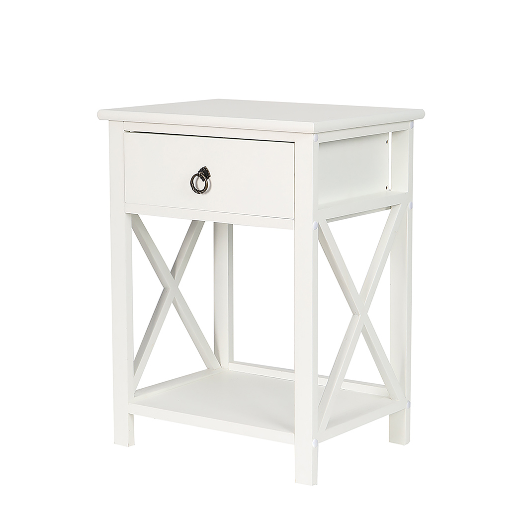 TopSellers-White Bedside Table with Drawers - Modern Simple Nightstand