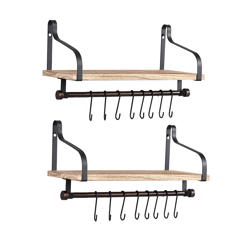 TopSellers-Natural Wooden Floating Shelf - Easy Install Home Decor Hooks