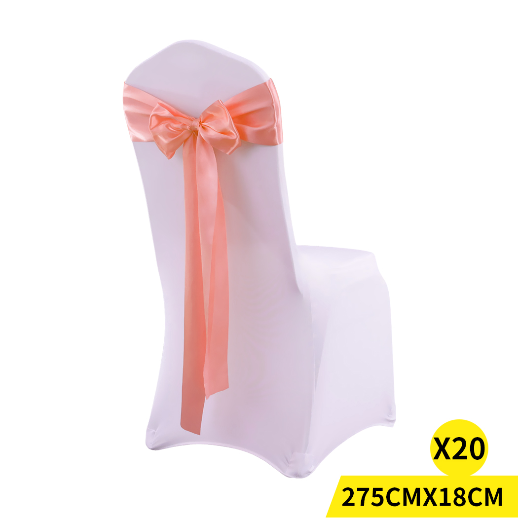 TopSellers-Satin Fabric Chair Sashes Coral - 20 Pcs 278x18cm Wedding Decor