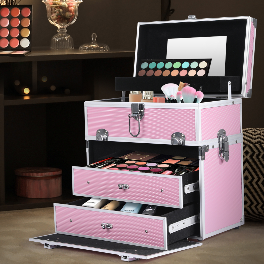 Professional Cosmetic Case Makeup Organizer Box Storage Bag Waterproof Pink