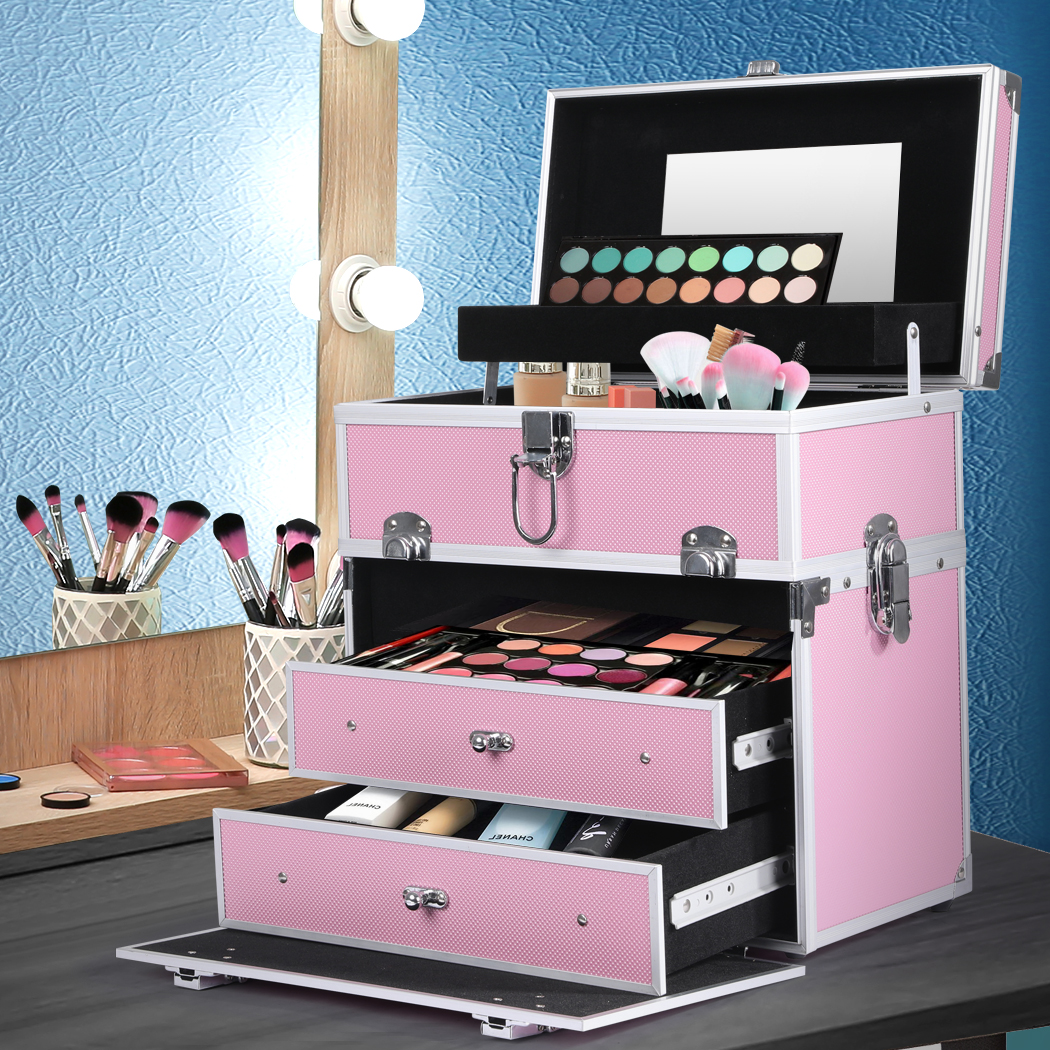Professional Cosmetic Case Makeup Organizer Box Storage Bag Waterproof Pink