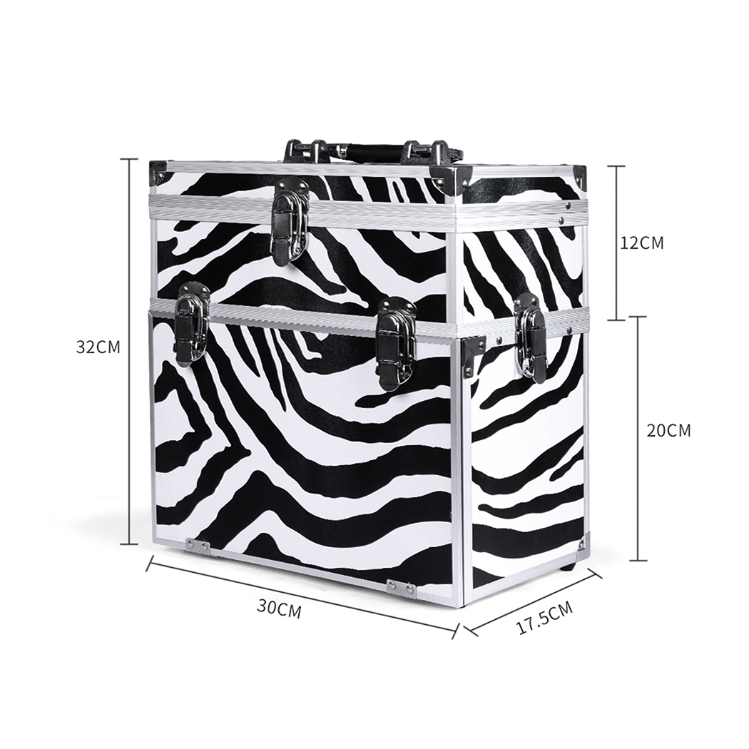 Professional Makeup Cosmetic Case Organizer Storage Box Bag Aluminium Zebra