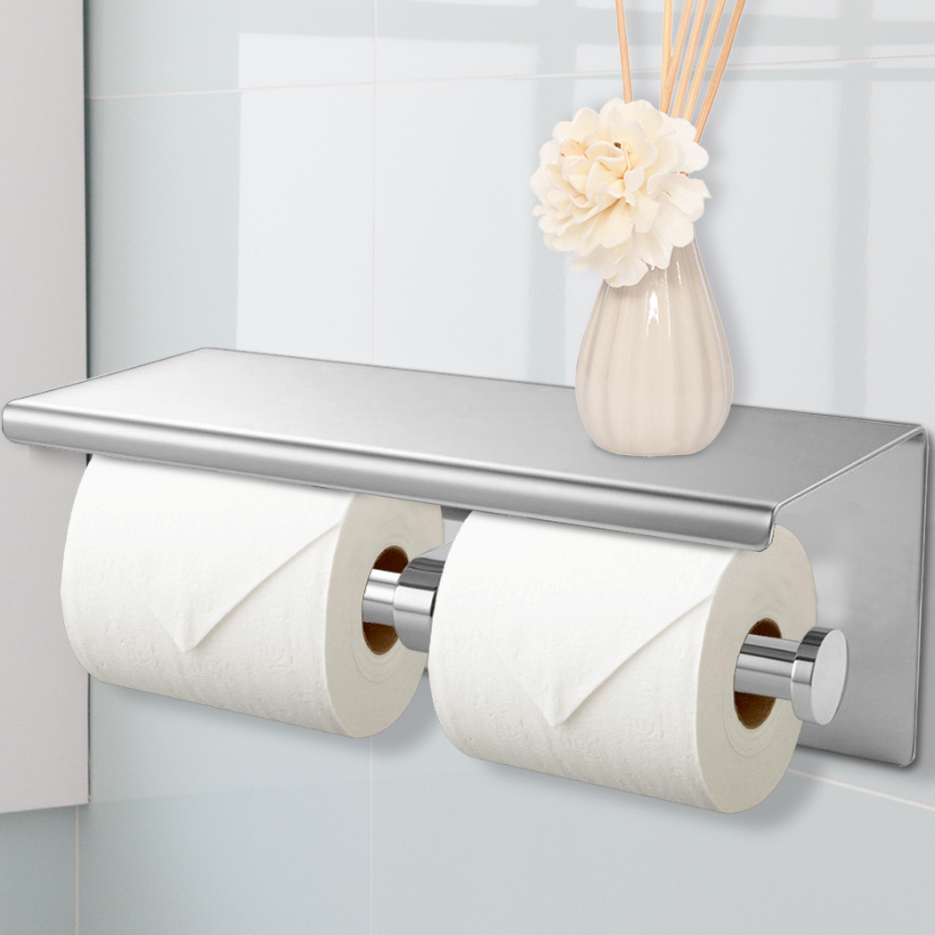 Paper Holder Double Roll Toilet 304 Stainless Steel Strong Hook Bathroom Kitchen