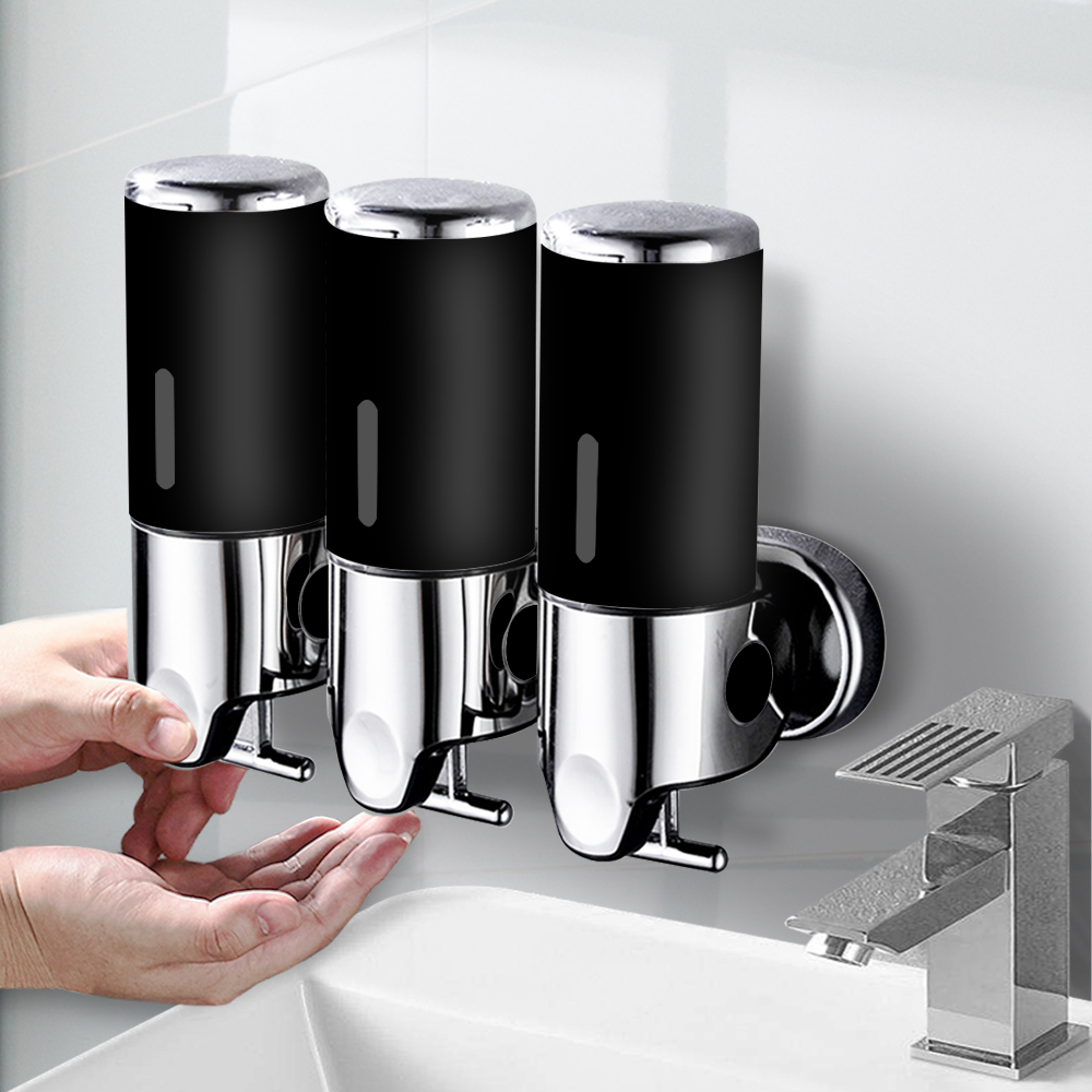 Bathroom Shower Soap Shampoo Gel Dispenser Pump Wall 1500ml Black 3 Bottles