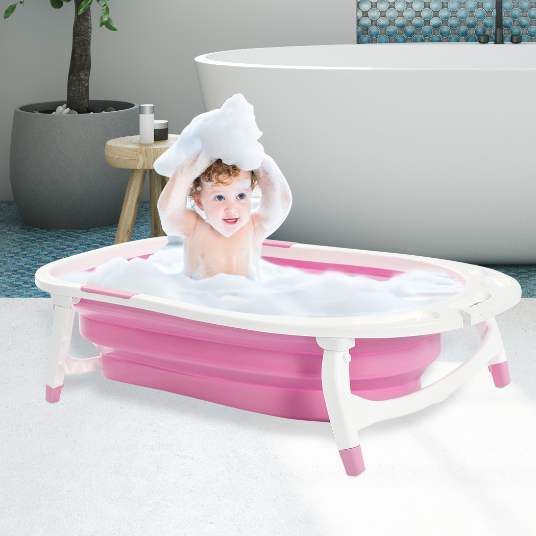 Baby Bath Tub Infant Toddlers Foldable Bathtub Folding Safety Bathing ShowerPink