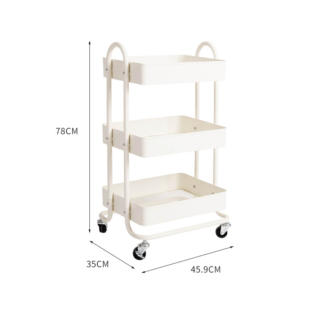 Levede 3 Tiers Kitchen Trolley Cart Steel Storage Rack Shelf Organiser White