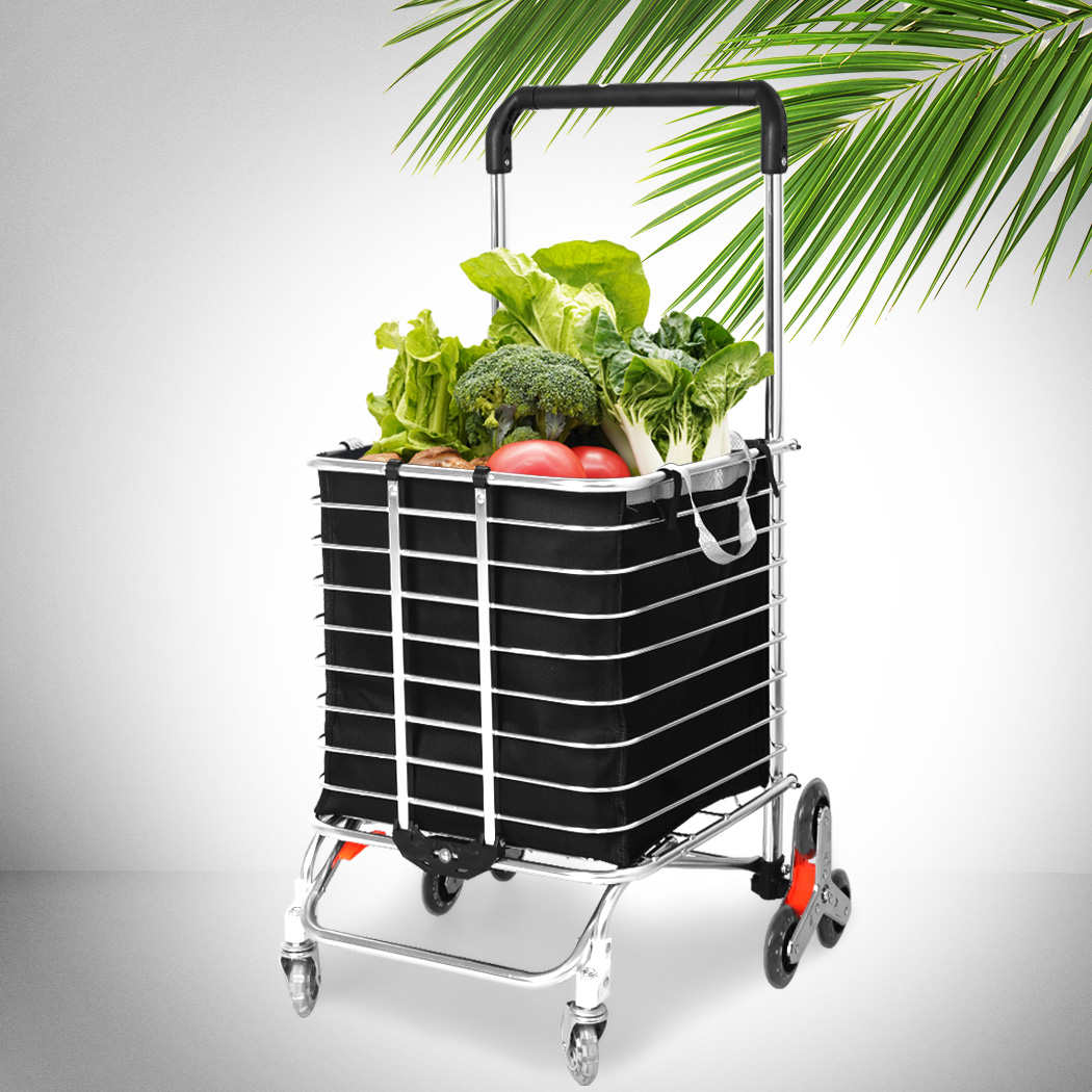 Foldable Shopping Cart Trolley Basket Luggage Grocery Portable Black 40L w/Wheel